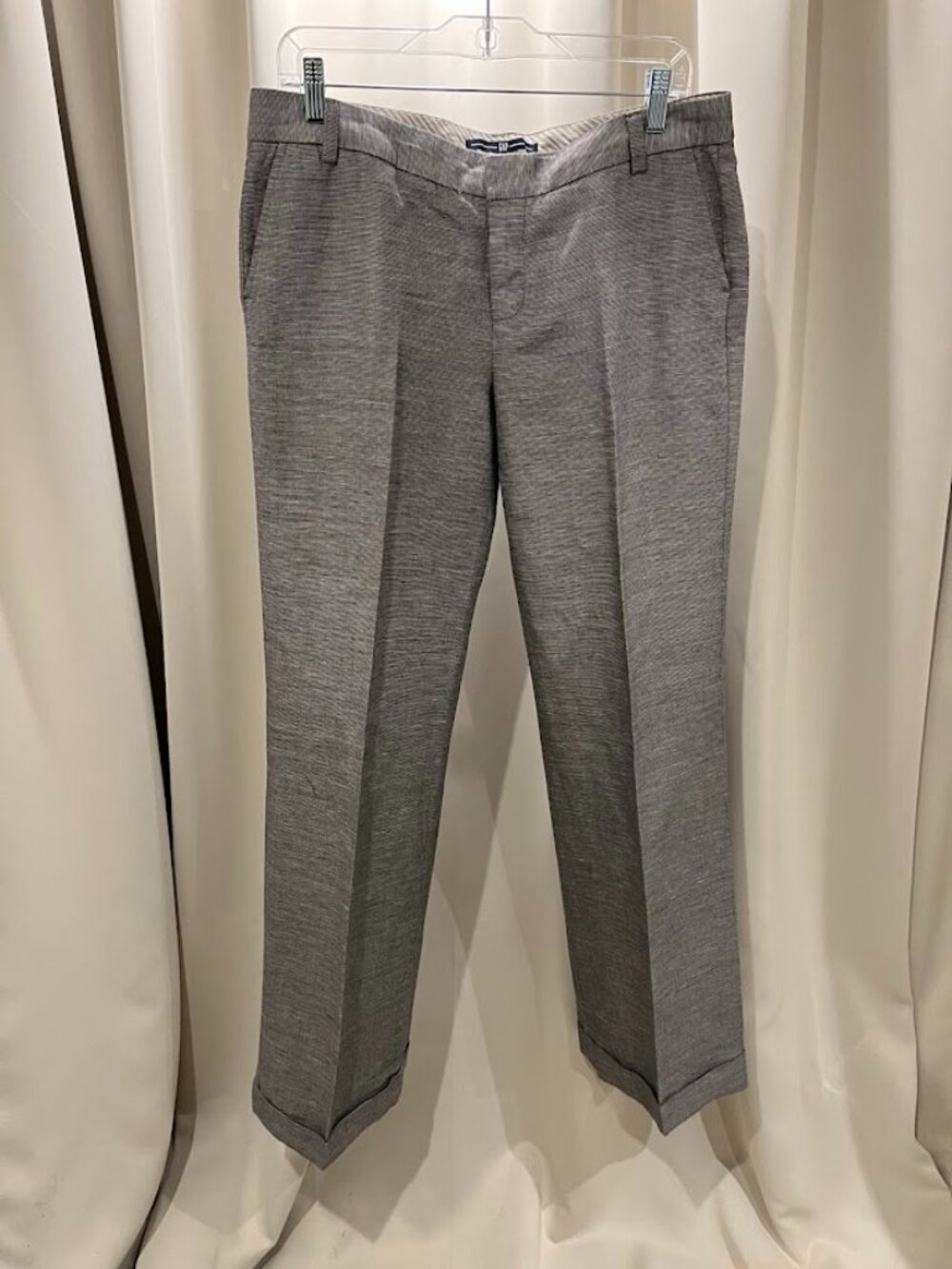 GAP Grey Wide Legged Ladies Linen Pants With A Cuff Size 10 Long
